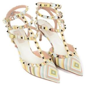 Valentino Yellow Blue Native Couture Rockstud Pump Sandal